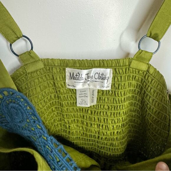 NWT Matilda Jane Green Crochet Trim Asymmetrical Hem Tank Dress Size Medium - Picture 5 of 7